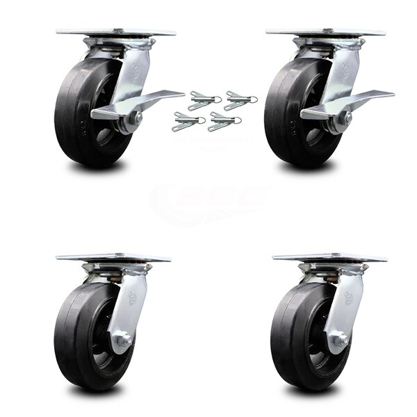 Service Caster 6 Inch Rubber on Steel Caster Set with Roller Bearing 4 Swivel Lock and 2 Brake SCC-35S620-RSR-SLB-BSL-2-BSL-2 - main
